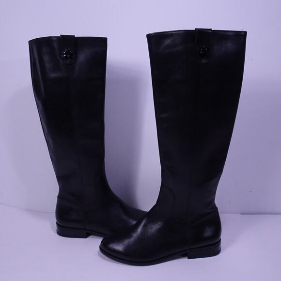 Jack Rogers Women's black Leather Whipstitch Flat Riding Boots Sz 6 NWOB 245 - Picture 1 of 9